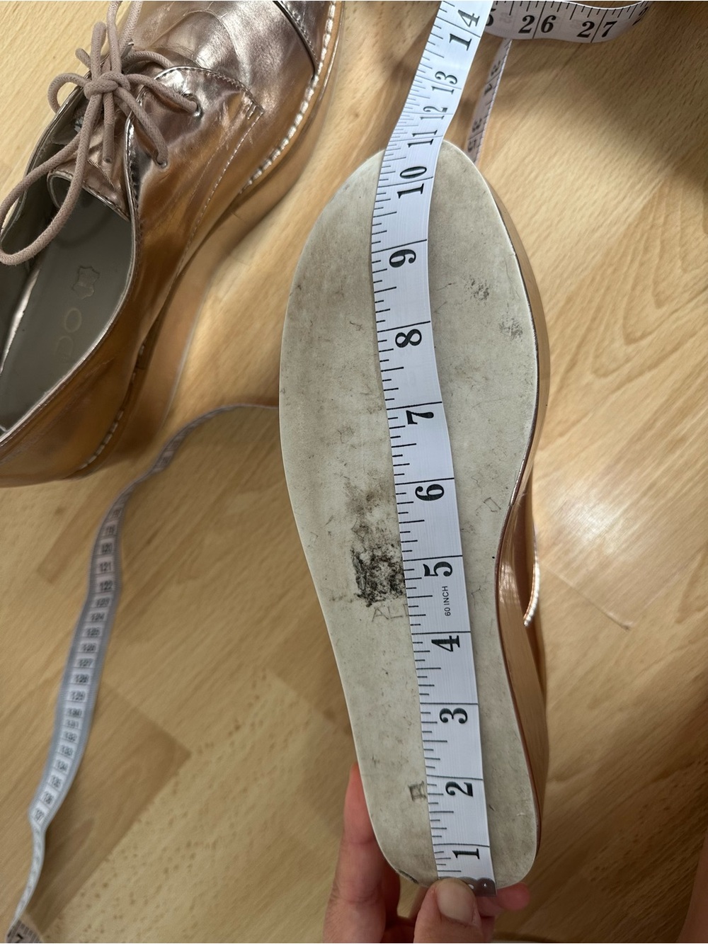 ALDO Rose Gold Metallic Platform Oxford Shoes Women’s US 9 EU 40 Lace-Up - Picture 16 of 16